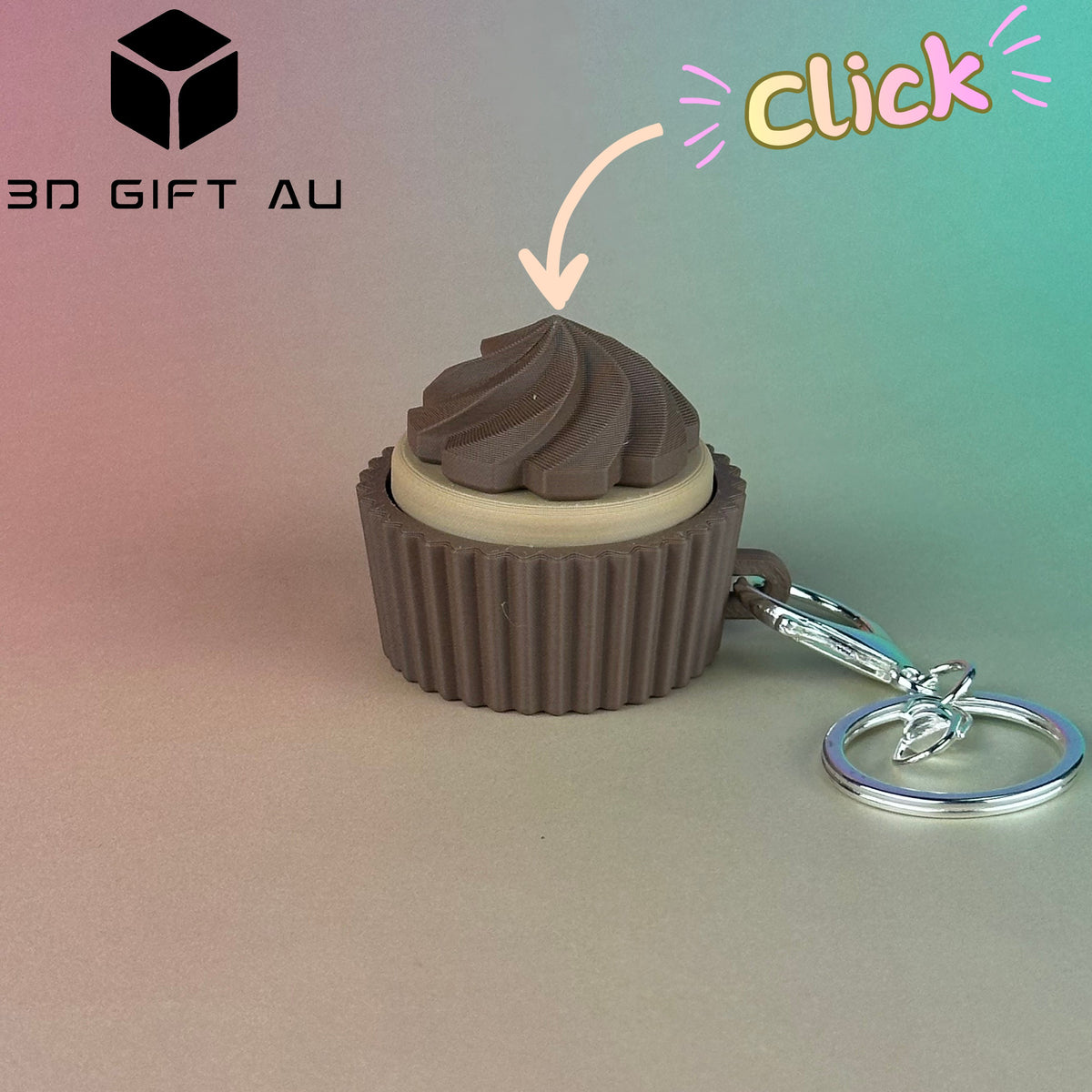 K03 - Cupcake - Chocolate - Fidget Clicker Keychains - Gift, Stress Relief, ASMR, ADHD, Stim, Button Clicker