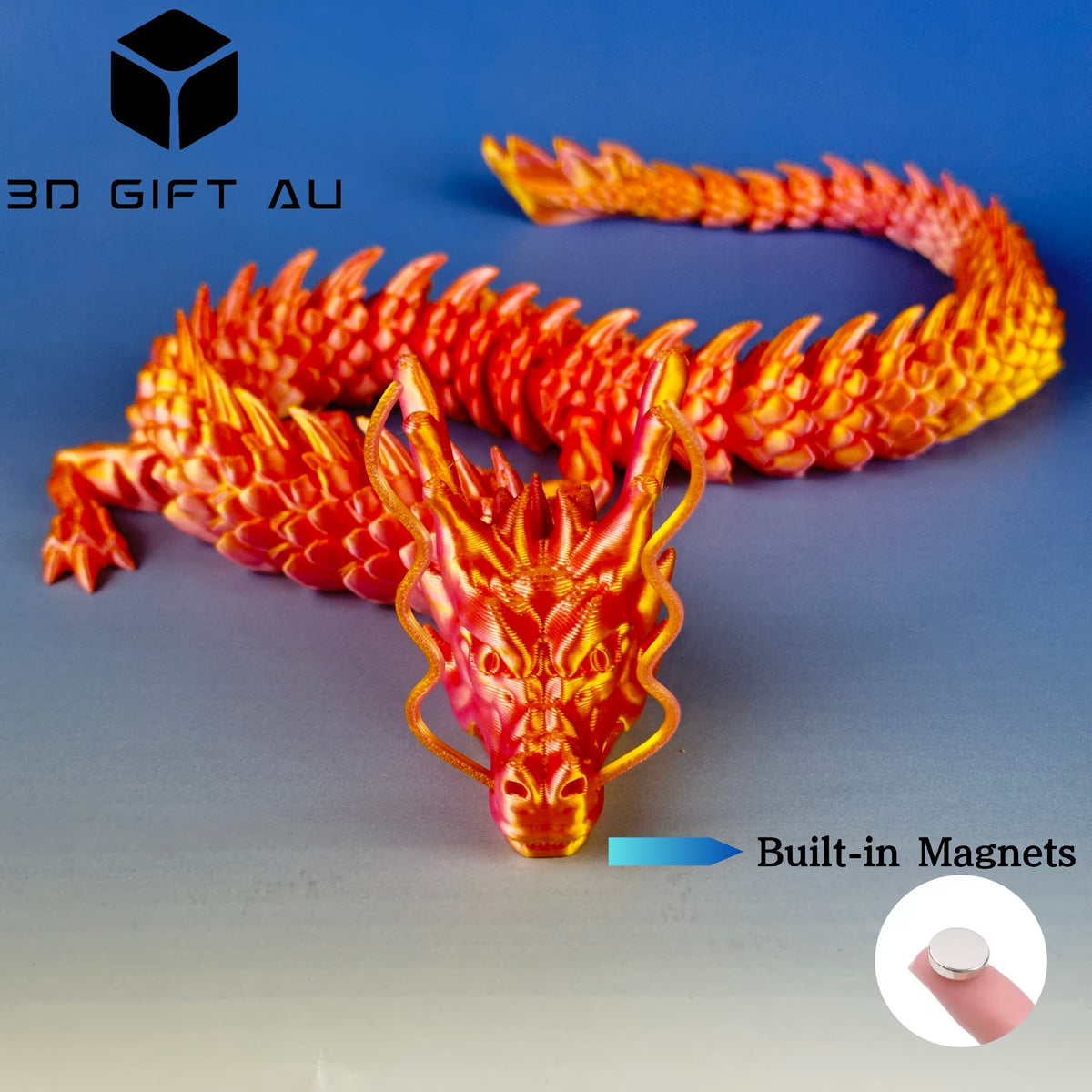 D03 - Gilded Inferno Chinese Dragon - 3D Dragon, Fridge Magnets, Gift for Children, Fun Toy