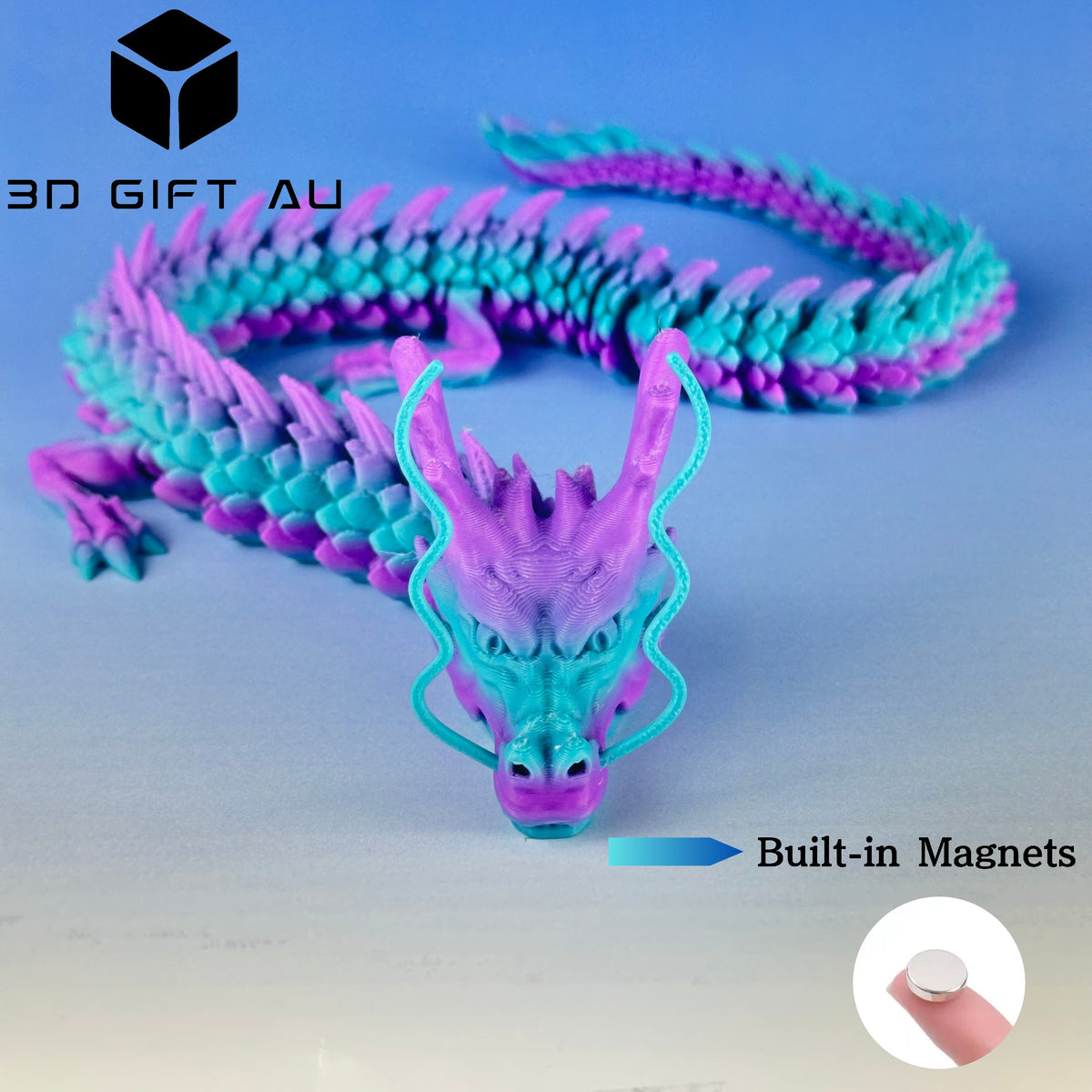 D09 - Tidal Amethyst Chinese Dragon - 3D Dragon, Fridge Magnets, Gift for Children, Fun Toy