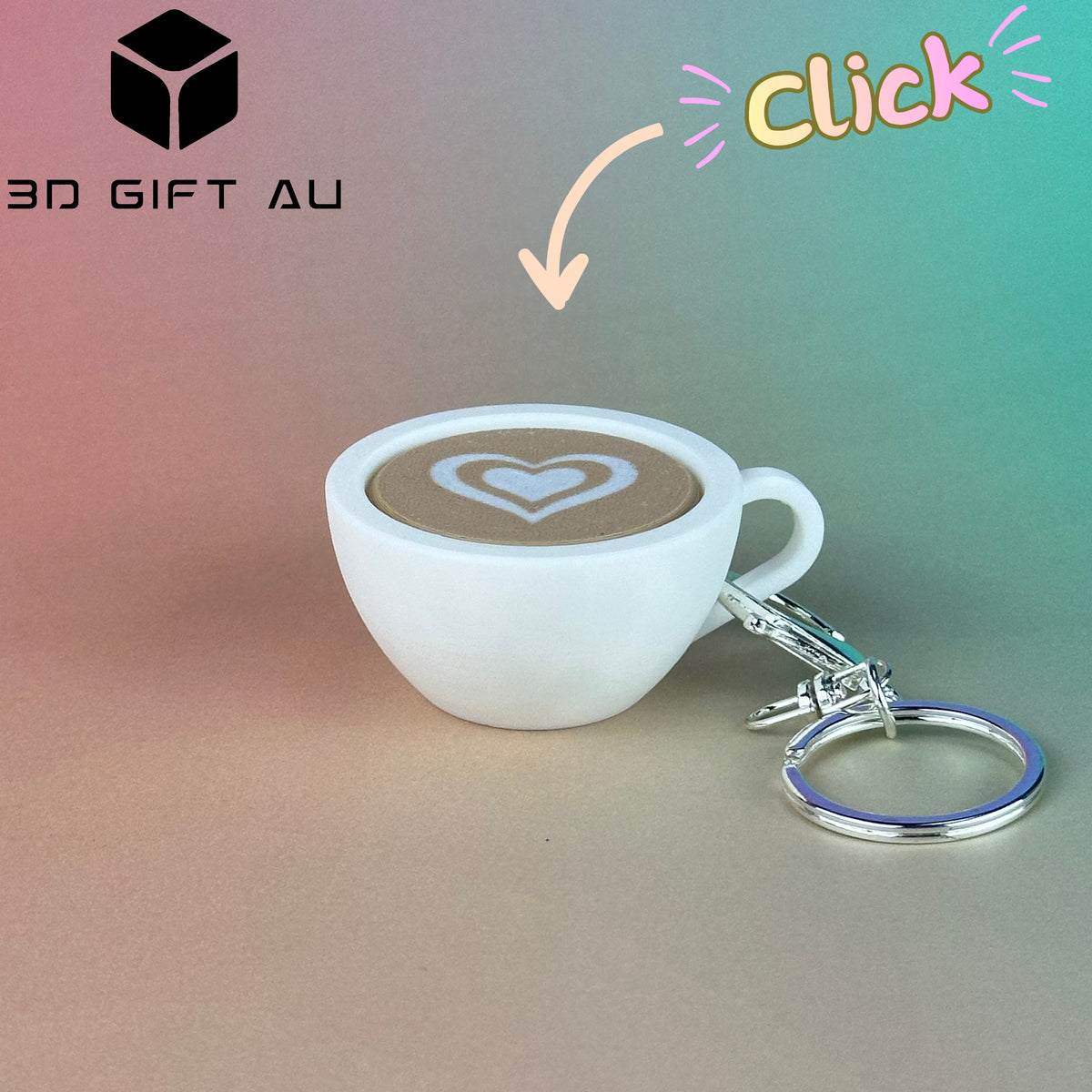 K02 - Coffee - Heart latte art - Fidget Clicker Keychains - Gift, Stress Relief, ASMR, ADHD, Stim, Button Clicker